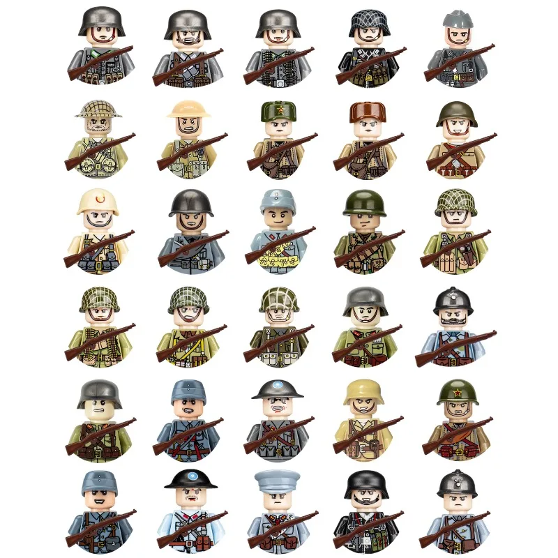 World War II Infantry Soldiers National Army War Mini Machine Gun Model Building Block Children's Day Gift Assembly Toy Doll