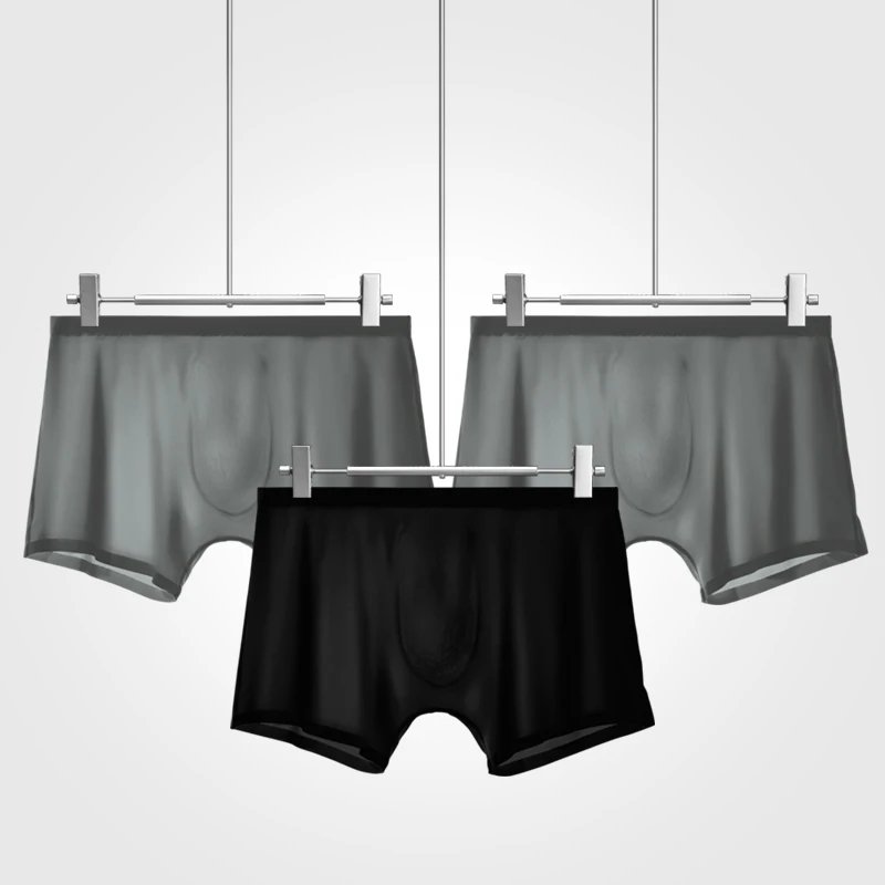 

3 шт. Мужское нижнее белье, ледяной шелк с 3D перфорированной нижней частью промежности, четырехугольные брюки, бесшовные ультратонкие брюки с плоскими углами, летняя моа