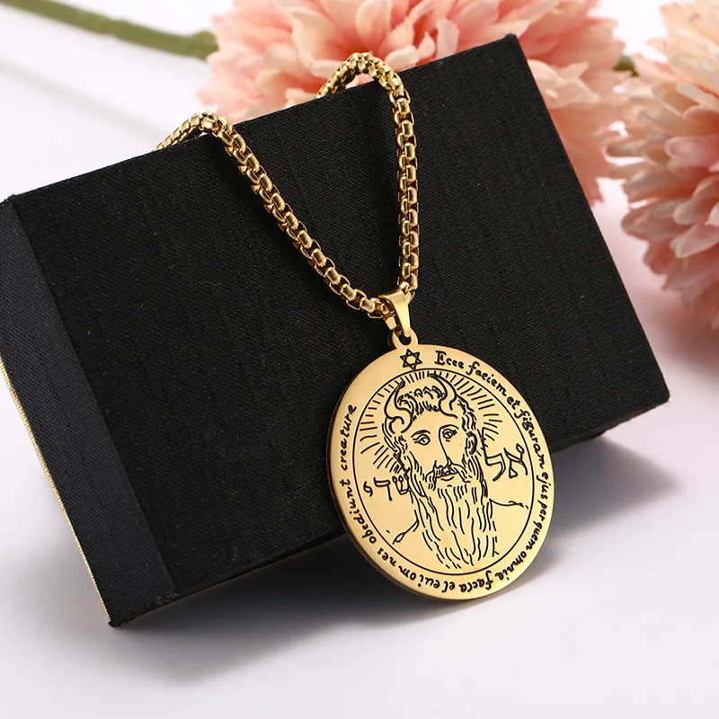 Nordic fashion trend titanium steel jewelry laser marking Solomon round brand pendant stainless steel necklace