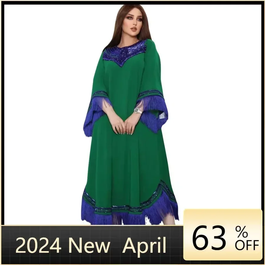 

Ид Рамадан Марокко Платье Женщины Джалабия Блестки Кисточка Мусульманская Абая Кафтан Вечернее Платье Зеленое Вечернее Платье Vestidos Мода Абая