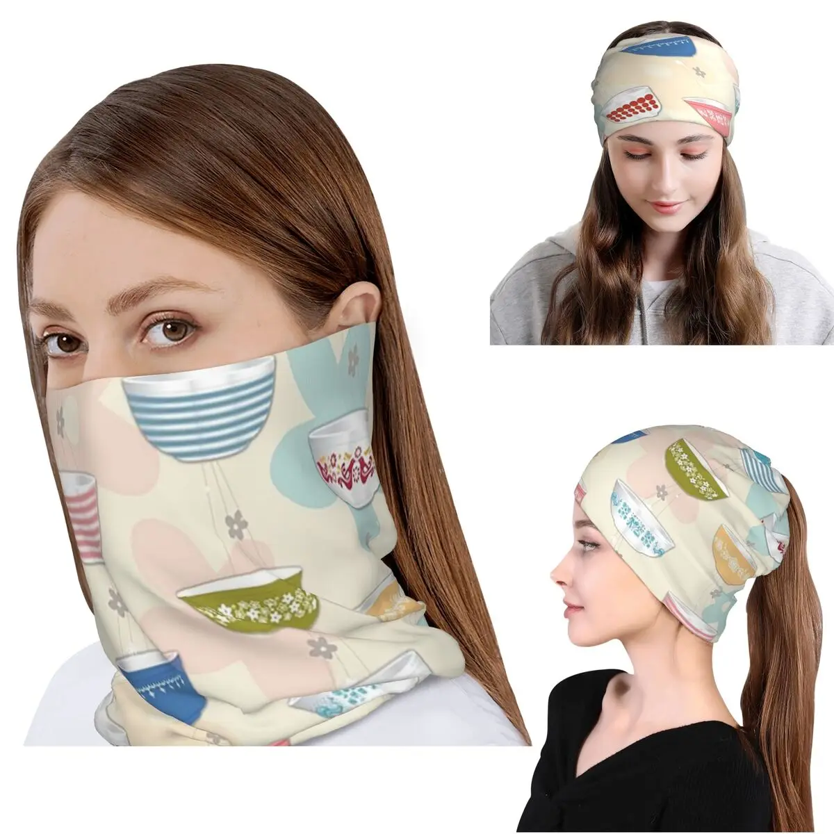 

Vintage Pyrex Bowls Collection Bandana Neck Gaiter Wrap Scarf Multi-use Headband Beanies Hat Unisex Adult Breathable