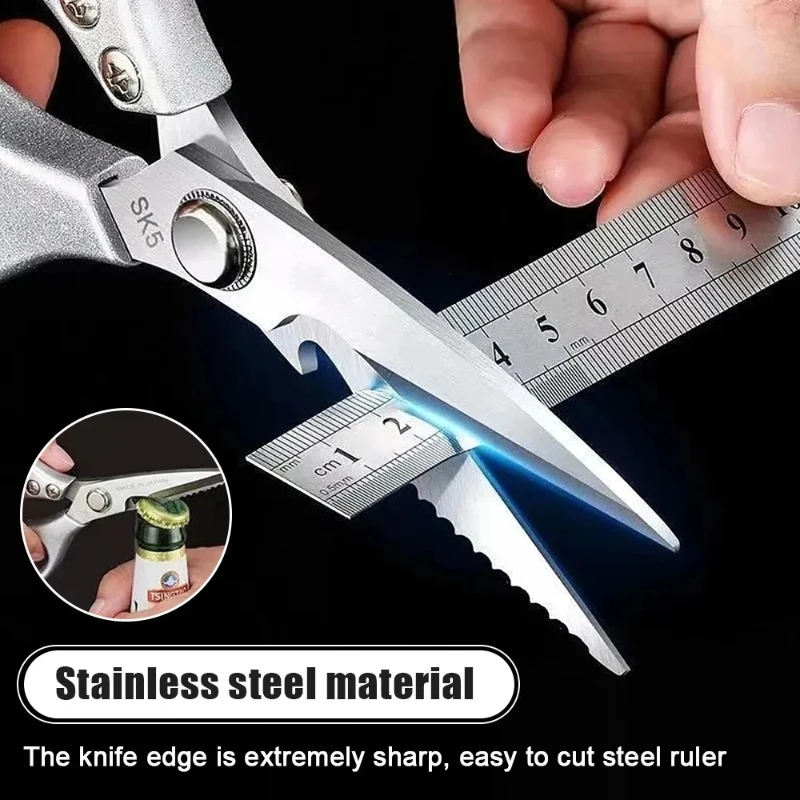 Food multifunctional tool for cutting chicken, vegetables, barbecue meat, fish, kitchen scissors, stainless steel sharp