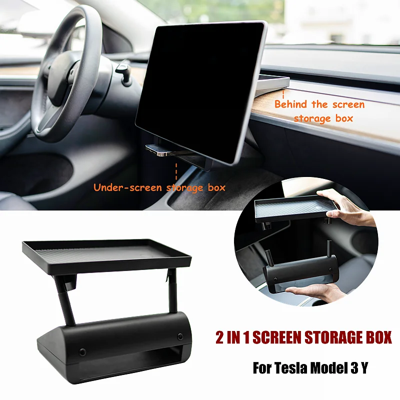 

Upgrade 2 in 1 Screen Rear Storage Box For Tesla Model 3 Y Magnetic Magsafe Hidden Large Space Storage Tissue Box Accessories