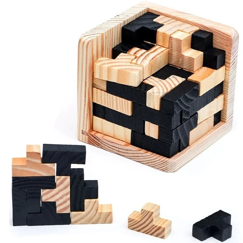 3D Cube Puzzle Luban Interlocking Creative Educational Wooden Toy Brain IQ Mind Early Learning Game Gift For Children Letter 54T