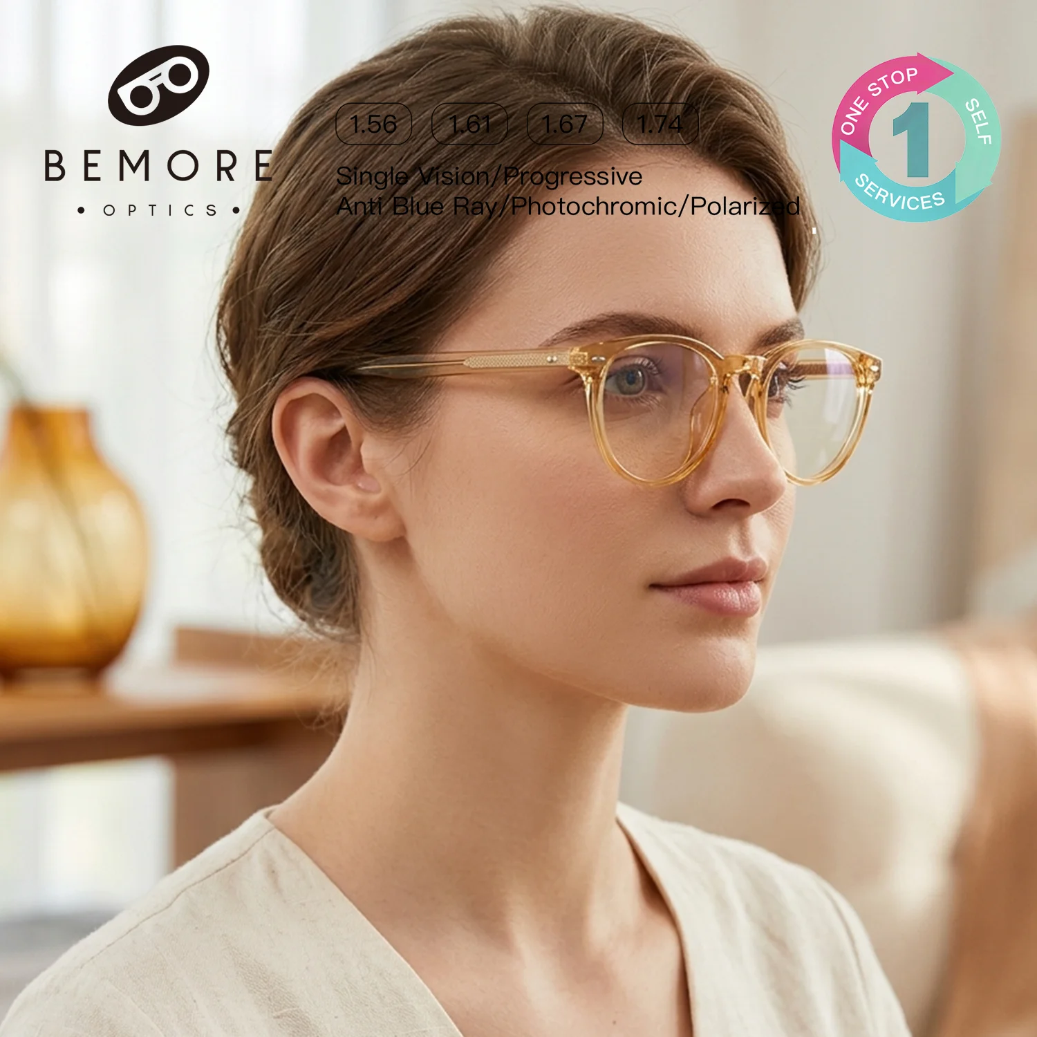 

BEMORE Retro Round Glasses Woman with Prescription Anti Blue Light Blocking Reading Optical Eyeglasses Frame Men