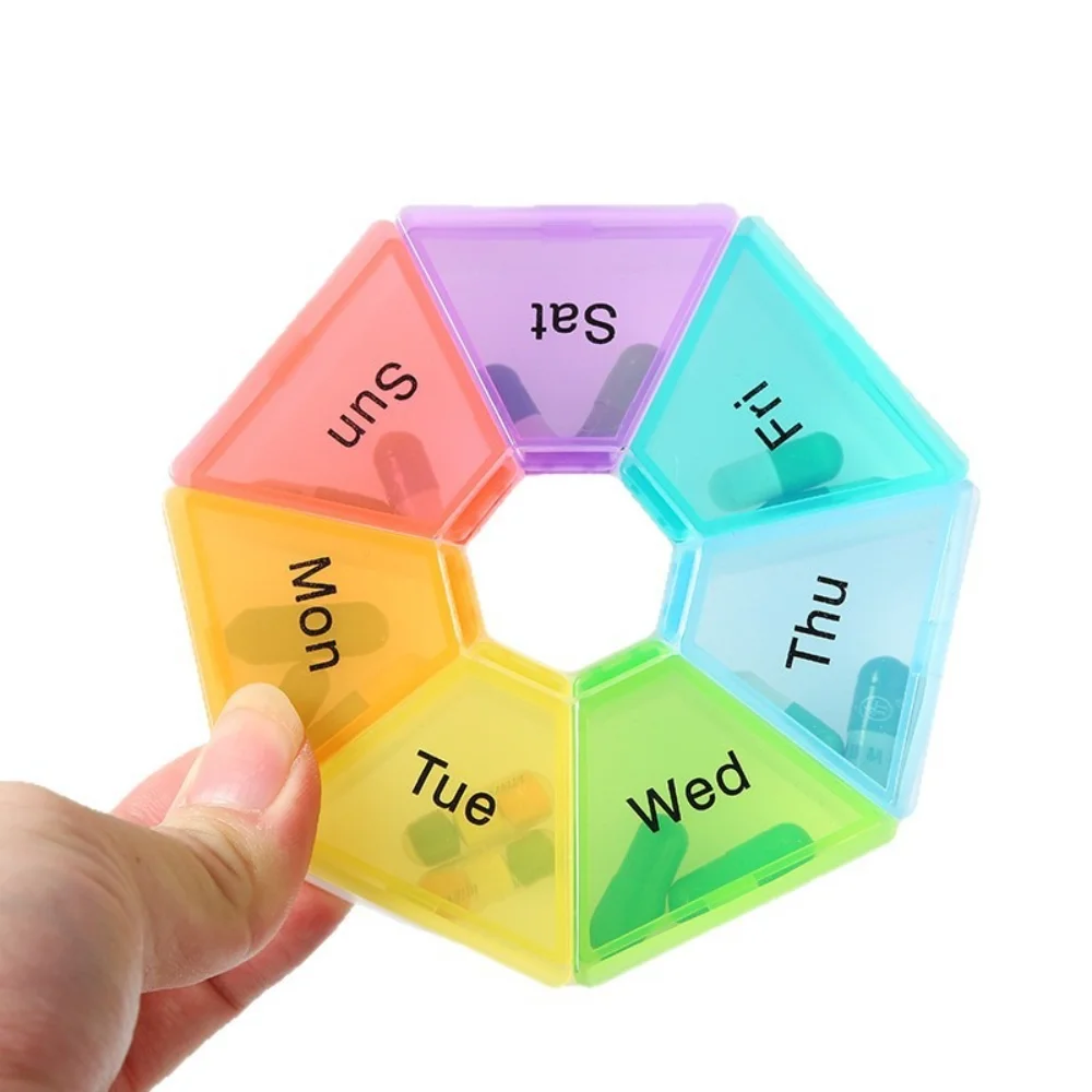 Neue Heiße Mini Tragbare 7 Tage 7 Grids Wöchentliche Bunte Blütenblatt Pille Fällen Organizer Box PP Lebensmittel Grade für Vitamin Medizin Fisch Öle