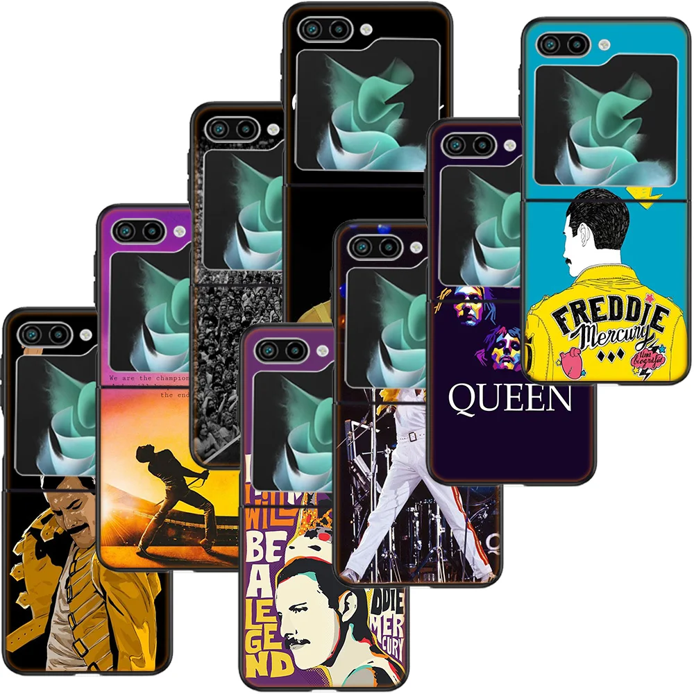 Rock Funky Freddie Mercury Queen Clear Phone Case For Samsung Galaxy Z Flip6 5G Flip5 5G Flip4 3 Z Flip Black Cover Shell Coque