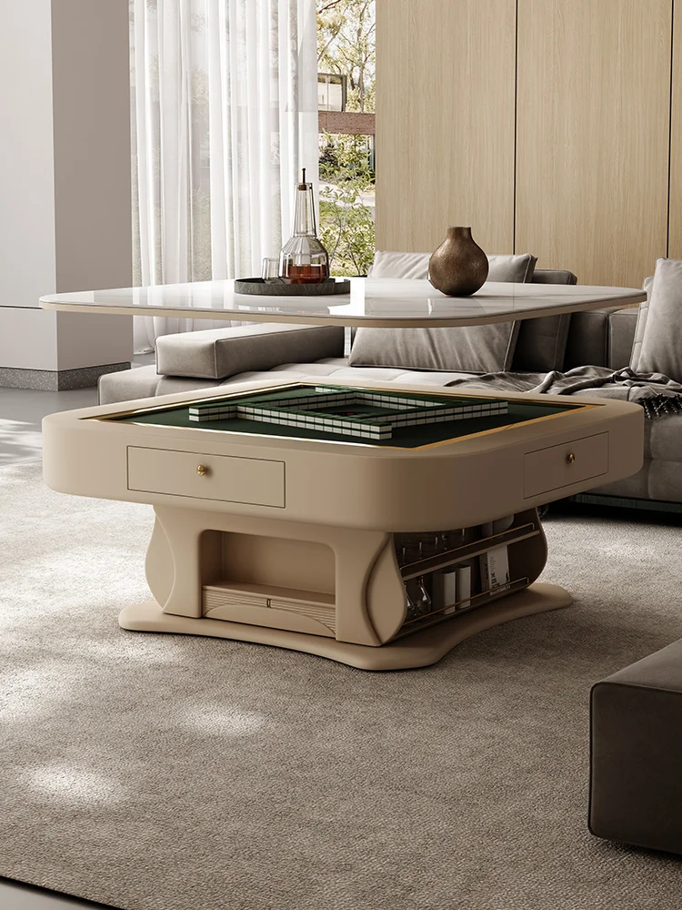 Mahjong machine coffee table dining table integrated dual-purpose lifting rock slab living room home