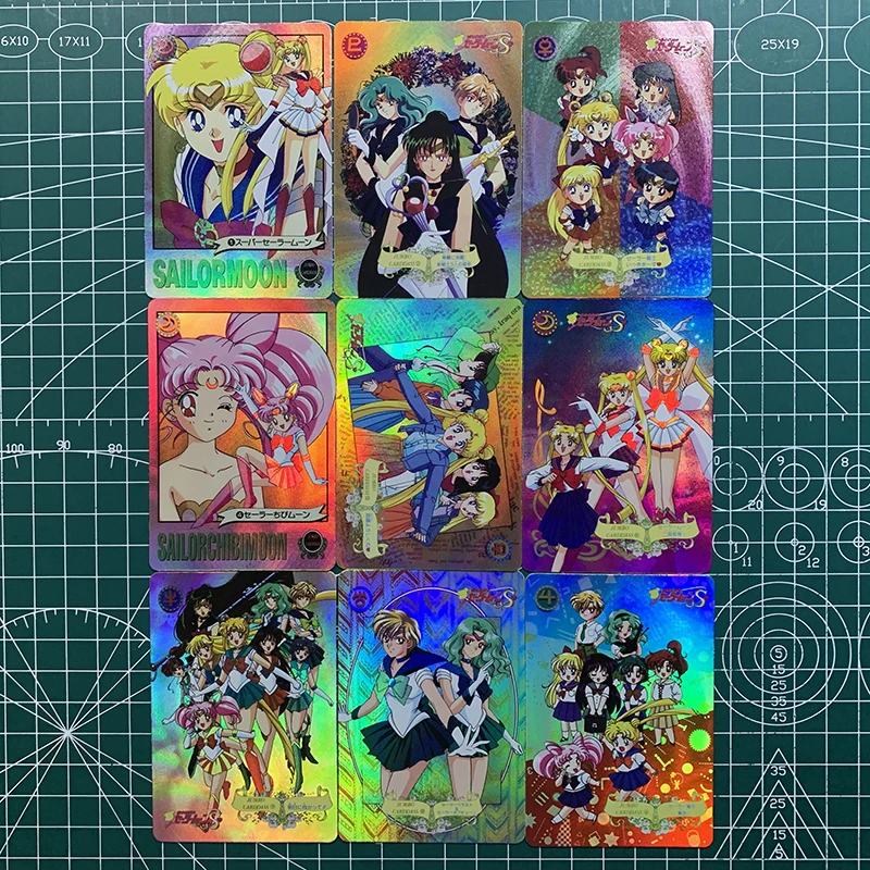 9 unids/set Sailor Moon auto Control recoger firma comercial tarjeta Flash Anime regalo de dibujos animados