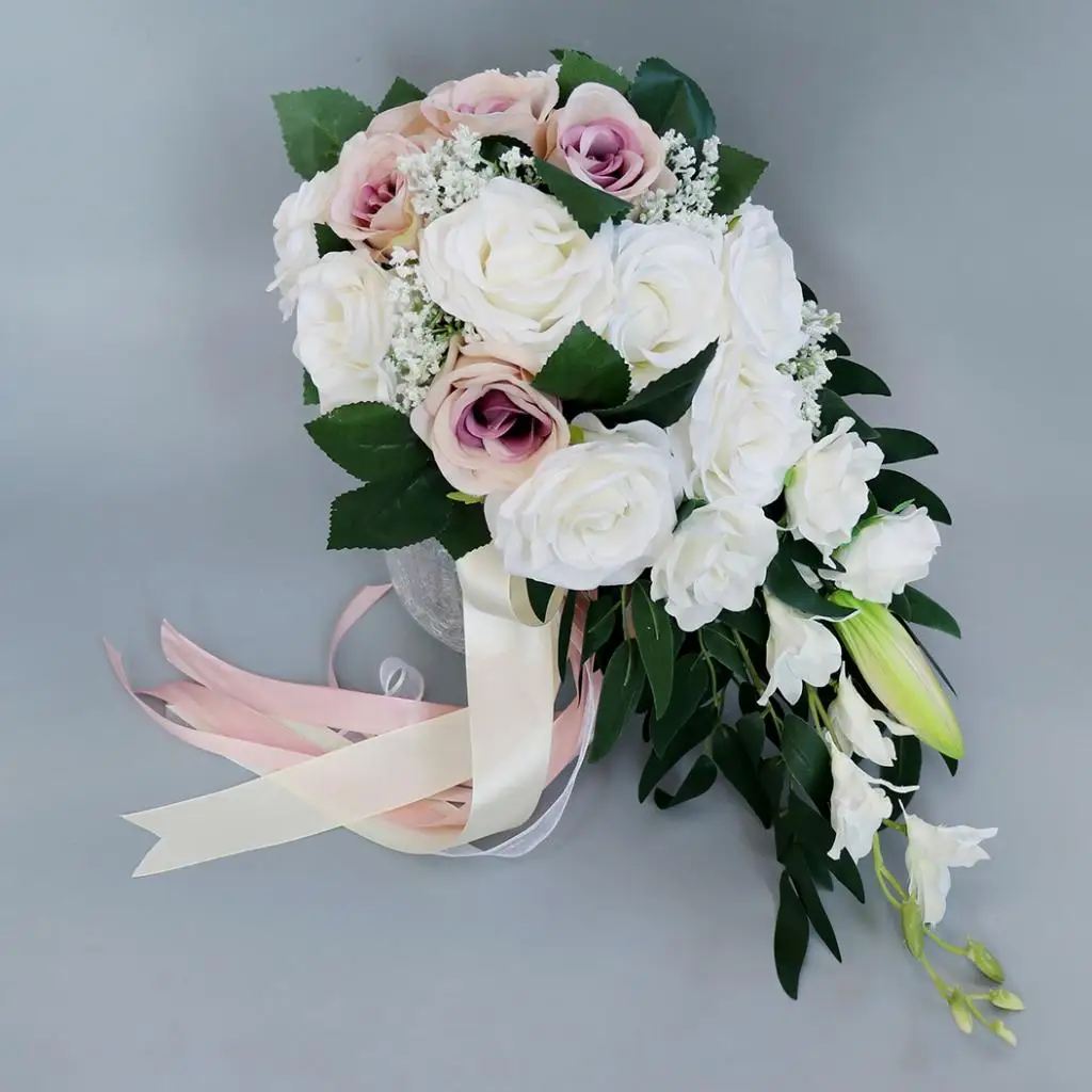 AYicuthia Realistic Wedding Bride Bouquet Hand Tied Flower Decoration Holiday Party Supplies Roses Wedding Flowers