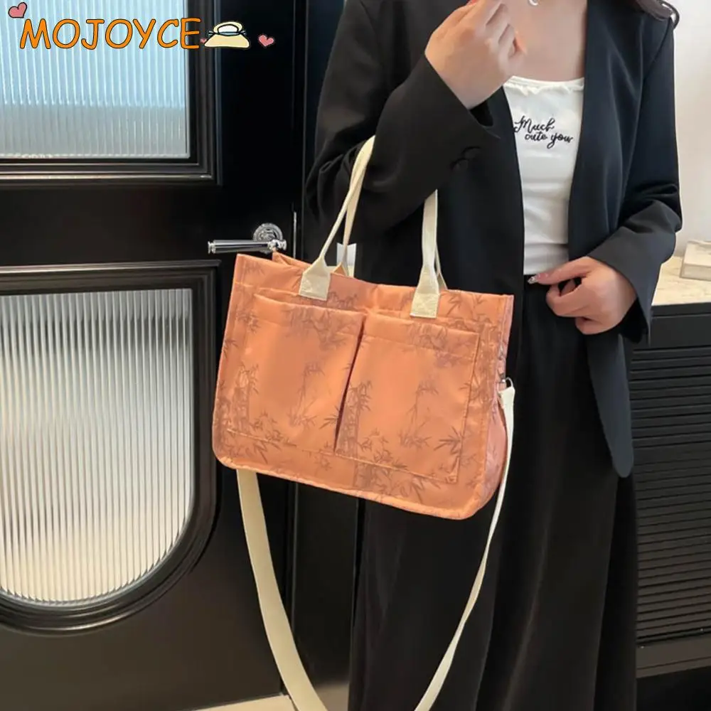 

Women Chinese Style Crossbody Bags Bamboo Printed Tote Handbags Multi-Pocket Sling Bag Magnetic Elegant Leisure Shoulder Bag