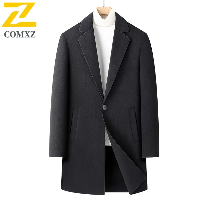 COMXZ Mens Wool Overcoat Fashion Classics Turndown Collar Working Woolen Coat Casual  Autumn Winter Windproof Sports Outerwear