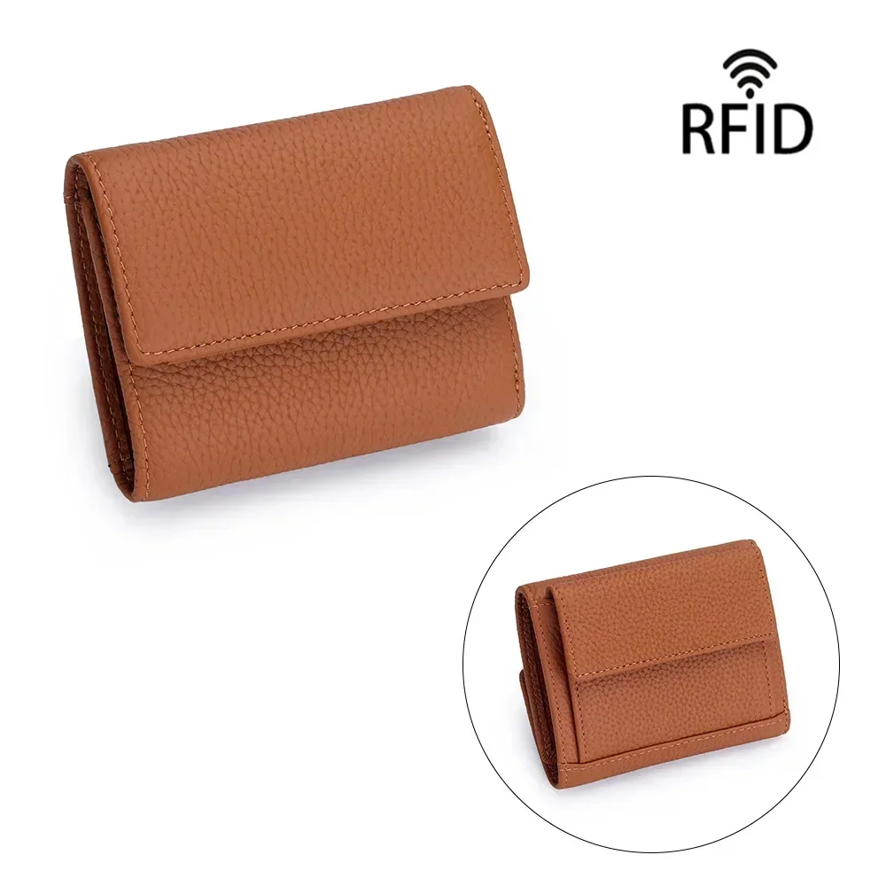 Three Fold Wallets Genuine Leather Multi Card Slot Wallet Portable Women's Buckle Small Wallet Purses