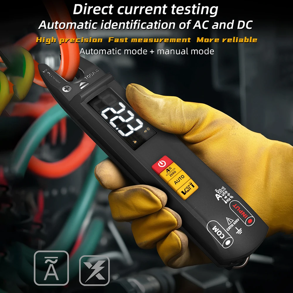 U1 Non-Contact Digital Clamp Multimeter Rechargeable Display 6000 Auto Current Voltage Hz Temperature Open Jaw Electronic Tester