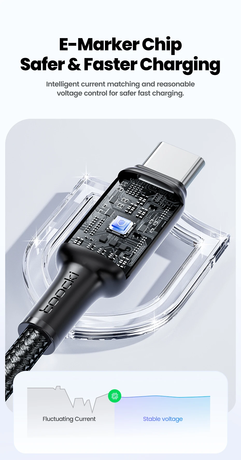 Toocki 3er-Set 100W USB-C Kabel Typ C PD3.0 mit LED-Anzeige für schnelles Laden – für iPhone 17/16, Xiaomi, Huawei, MacBook – 5A Typ-C Datenkabel – Detail 7