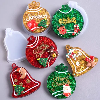Xmas Tag Pendant Silicone Mold DIY Handmade Round Bell Keychain UV Epoxy Resin Plaster…