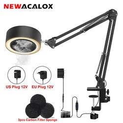 NEWACALOX Braçadeira de mesa para soldagem, instrumento para fumar, plugue UE/EUA, exaustor de exaustão, 3 cores, luz LED ajustável, equipamento de solda