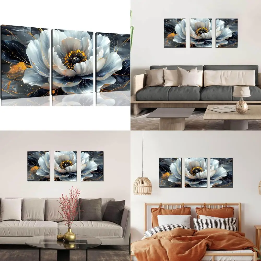 Obrazy kwiatowe na ścianę do salonu - nowoczesne grafiki biurowe - czarno-białe obrazy na płótnie do sypialni, rozmiar 1