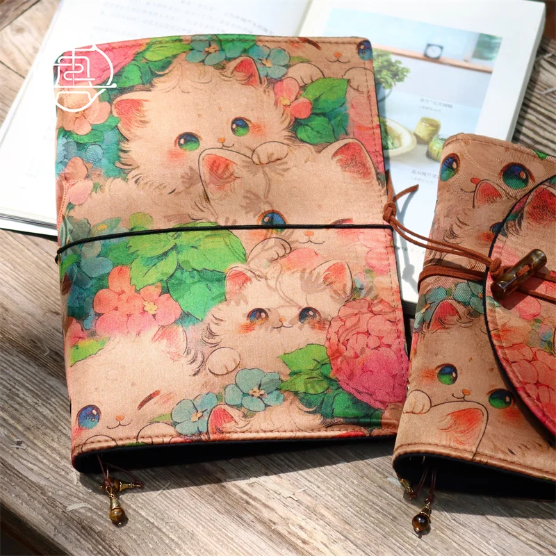 Hydrangea Cat. Intangible Cultural Heritage Craft Silk Handmade Notebook Handmade Cloth Book Cover A5 A6