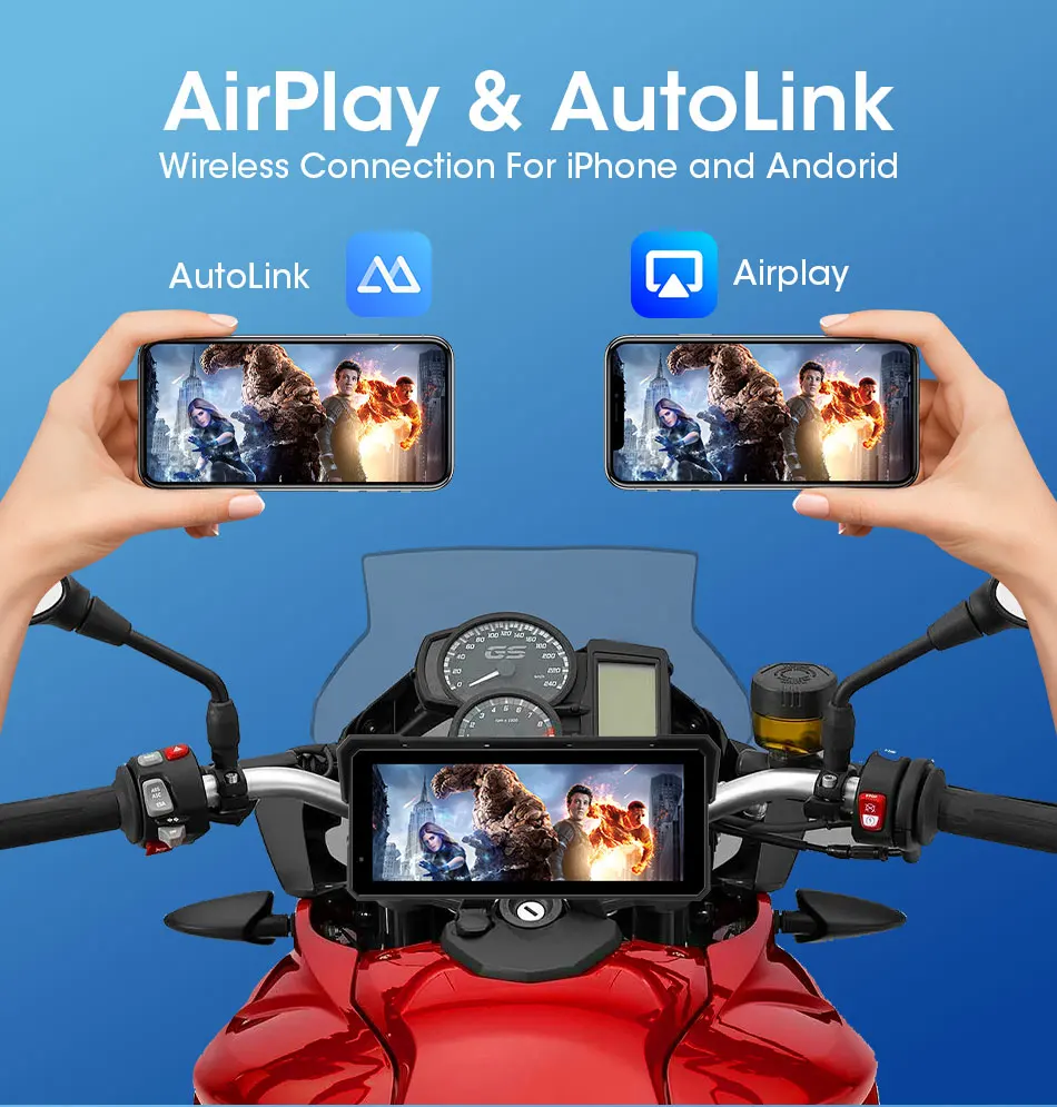 Srnubi 8,1 Zoll Motorrad DVR Navigation GPS Wireless Carplay Moto Android Auto IP67 Wasserdichter Monitor Motorradhelm Kamera – Detail 5