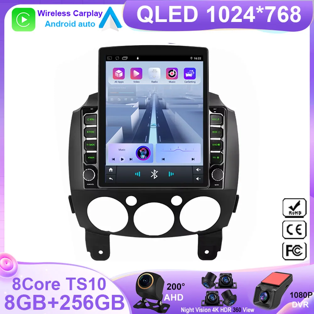 2 Din Android 14 Car Radio Multimedia Video Player For MAZDA 2 Mazda2 2007-2014 Navigation GPS 4G+WIFI For Screen Carplay