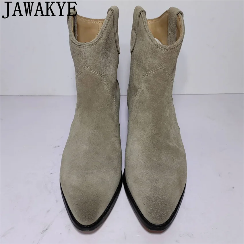 

Классические замшевые ботильоны с острым носком, Лидер продаж, женские ботинки челси в старом дизайне, простые удобные модные ковбойские сапоги
