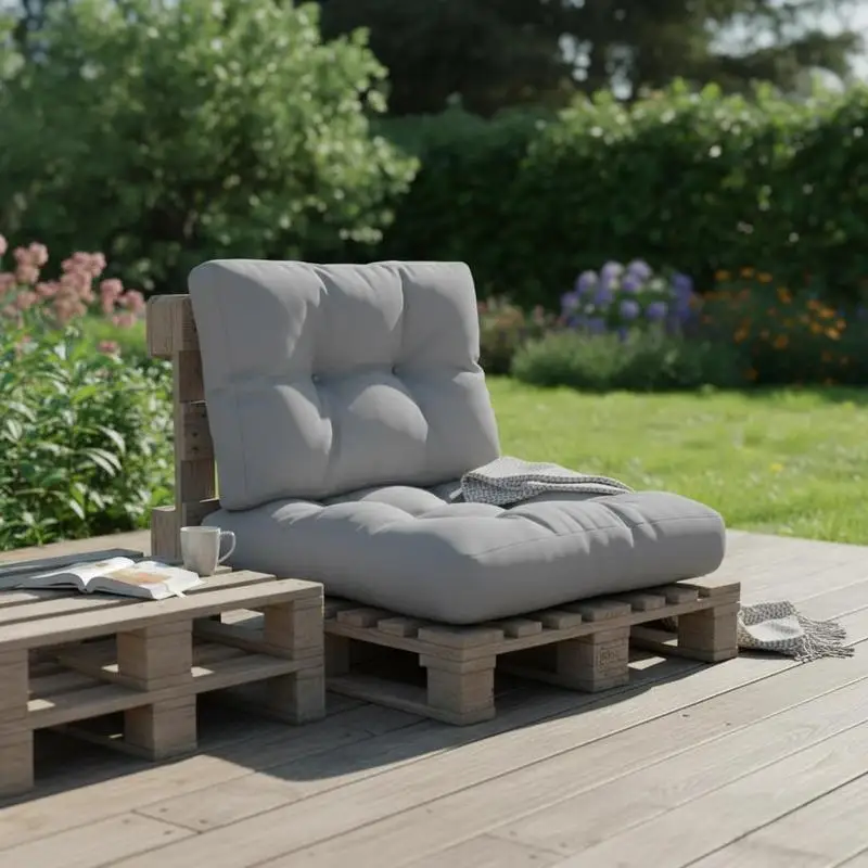 Coussin pour palette 2 pièces 120x80cm pour jardin, salon, terrasse, coussin d'assise et de dossier, gris anthracite, rembourrage en mousse, housse en tissu, aspect tissé, confortable pour meubles d'extérieur