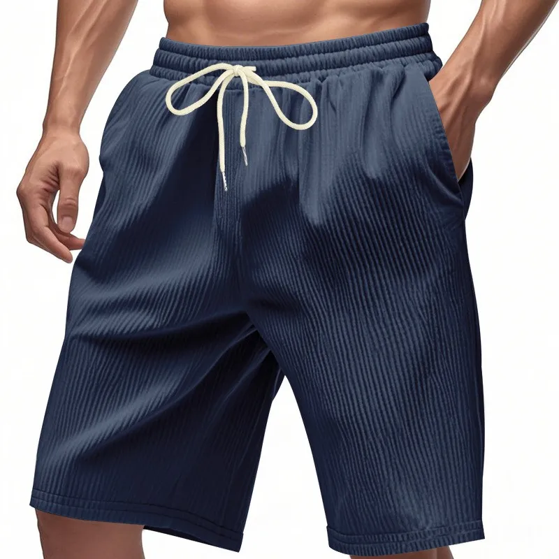 Men's Summer Casual Shorts Heavyweight Corduroy  Color Straight American Five-Point Pants Male Fashion City Walk Shorts