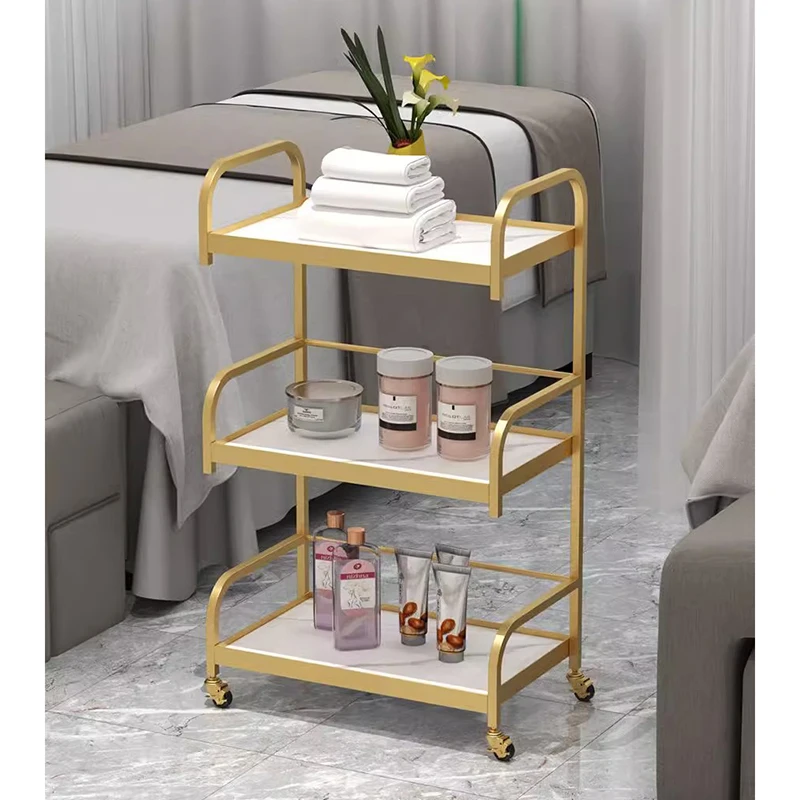 High quality barber shop salon marble top tools cart gold stainless steel 3 layer beauty saloon trolley with 4 wheels