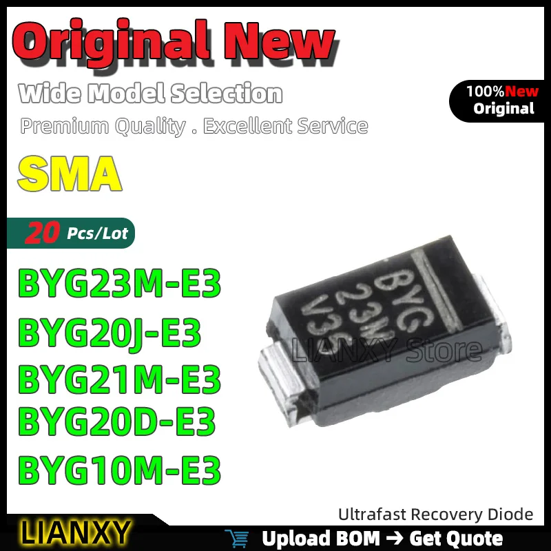 20pcs SMA BYG23M-E3 BYG20J-E3 BYG21M-E3 BYG20D-E3 BYG10M-E3 Ultrafast Recovery Diode New Original