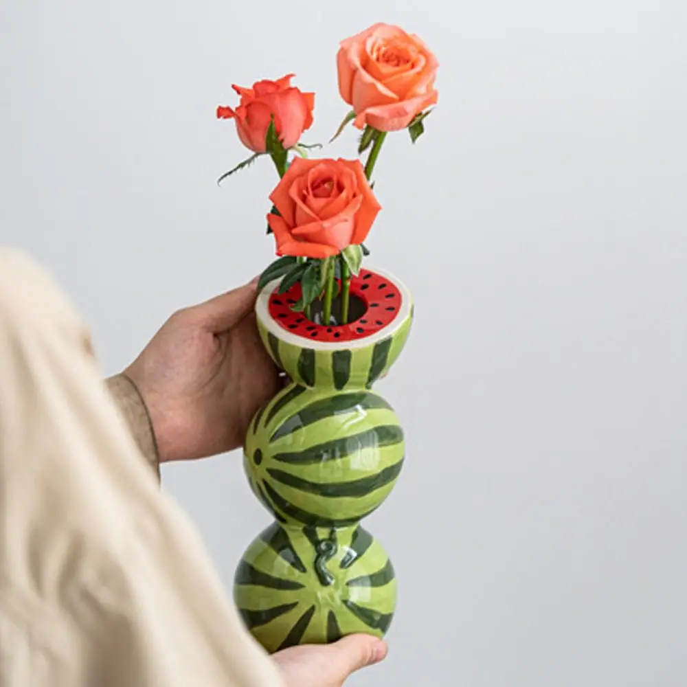 

Cartoon Fruit Model Vase Ceramic Crafts Orange Lemon Watermelon Flower Arrangement Vase Unique Handmade Flower Holder