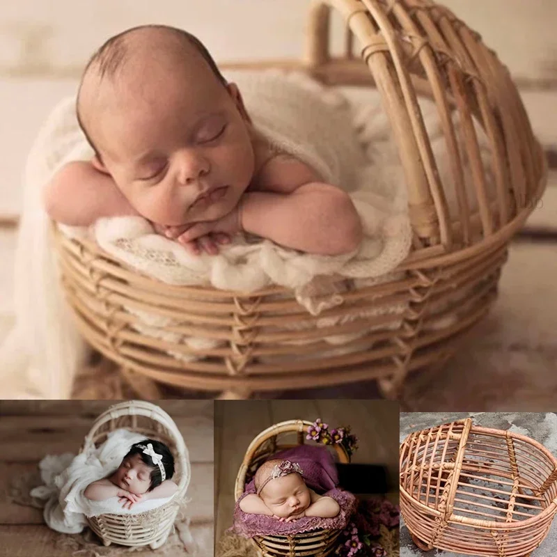 Baby Rattan Photo Furniture Newborn Photography Props Basket Wood Bed Bench Photo Posing Chair New Born Photo Props Fotografia