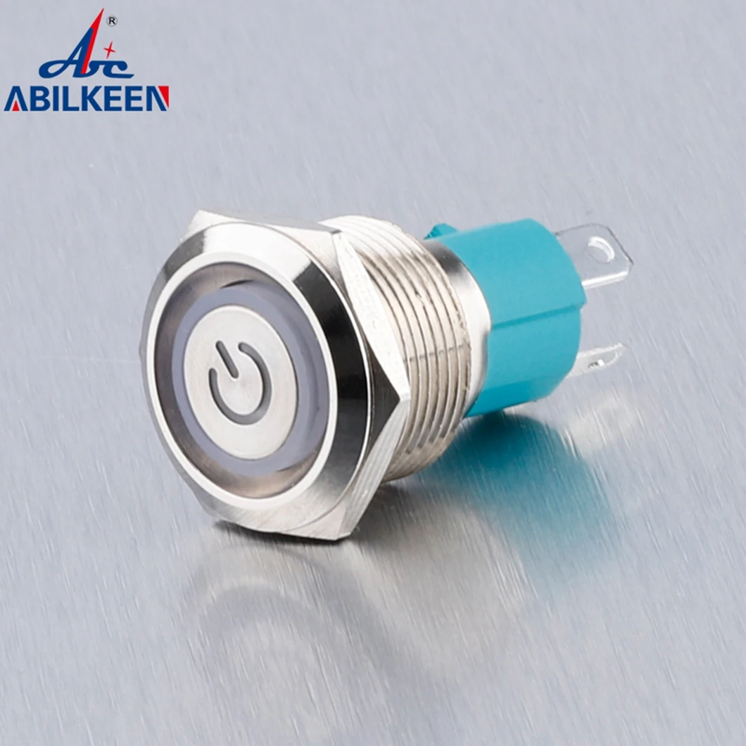 19MM Metal Push Button Switch 1NO Momentary/Latching 10A Large Current Load Push Button with Power Symbol LED Ring Light