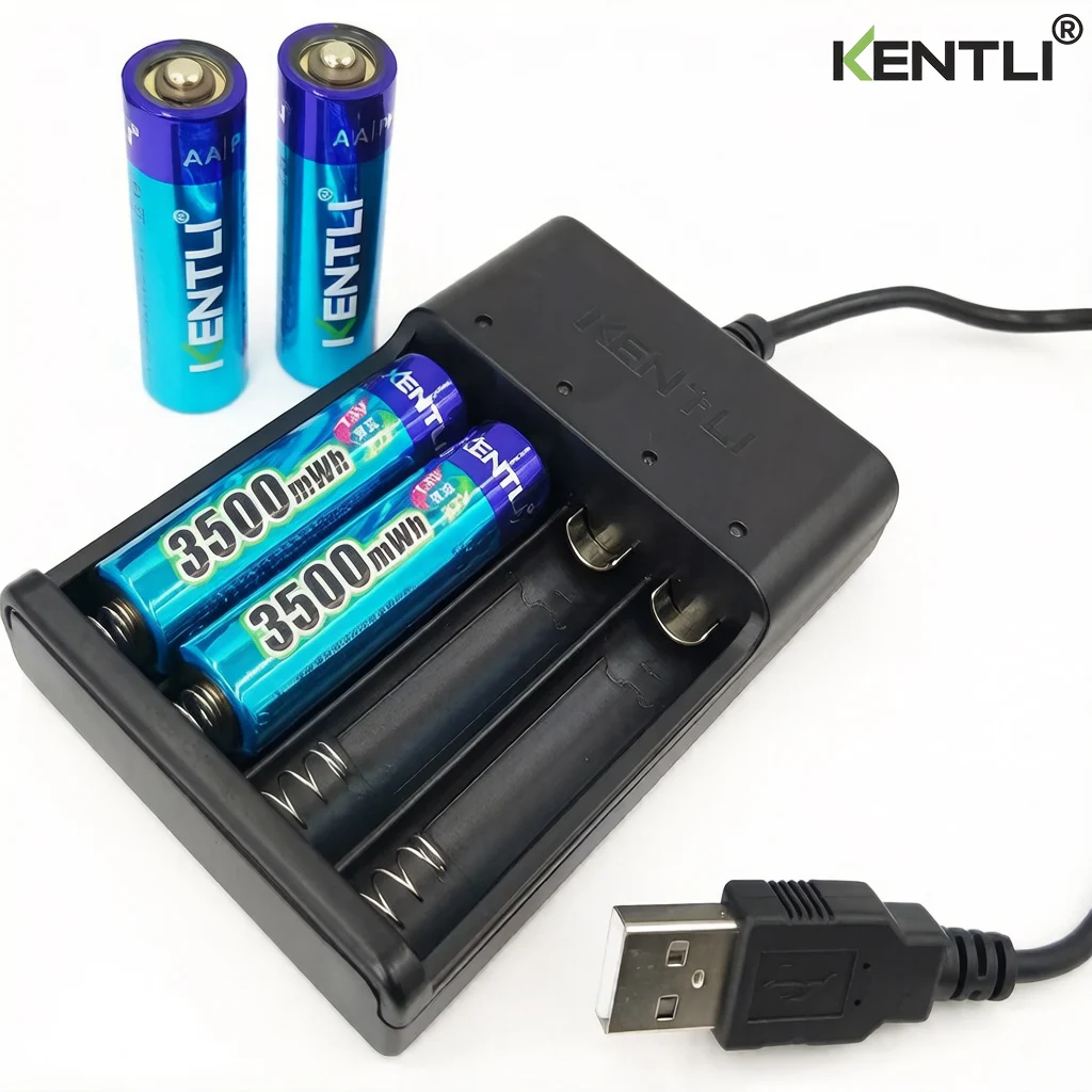 켄틀리 1.5V aa 3500mWh 리튬 이온 충전식 배터리 / 4 슬롯 폴리머 리튬 이온 배터리 충전기