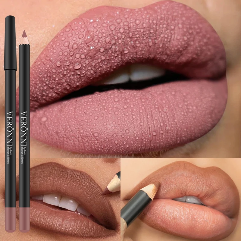 VERONNI matita per labbra idratante, non sbiadisce e impermeabile a 13 colori lucida per labbra opaca eyeliner per labbra