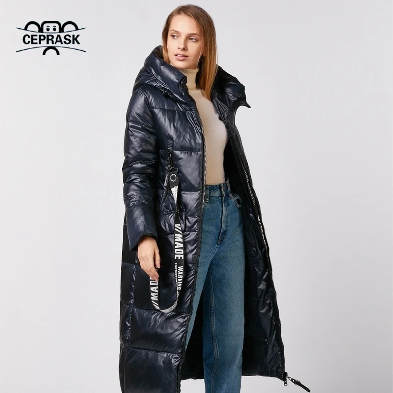 CEPRASK 2023 X-Long Down Jacket Female Winter Quilted Coats Women\'s Thick Cotton Large Size Parkas Fashion Outerwear Overcoat