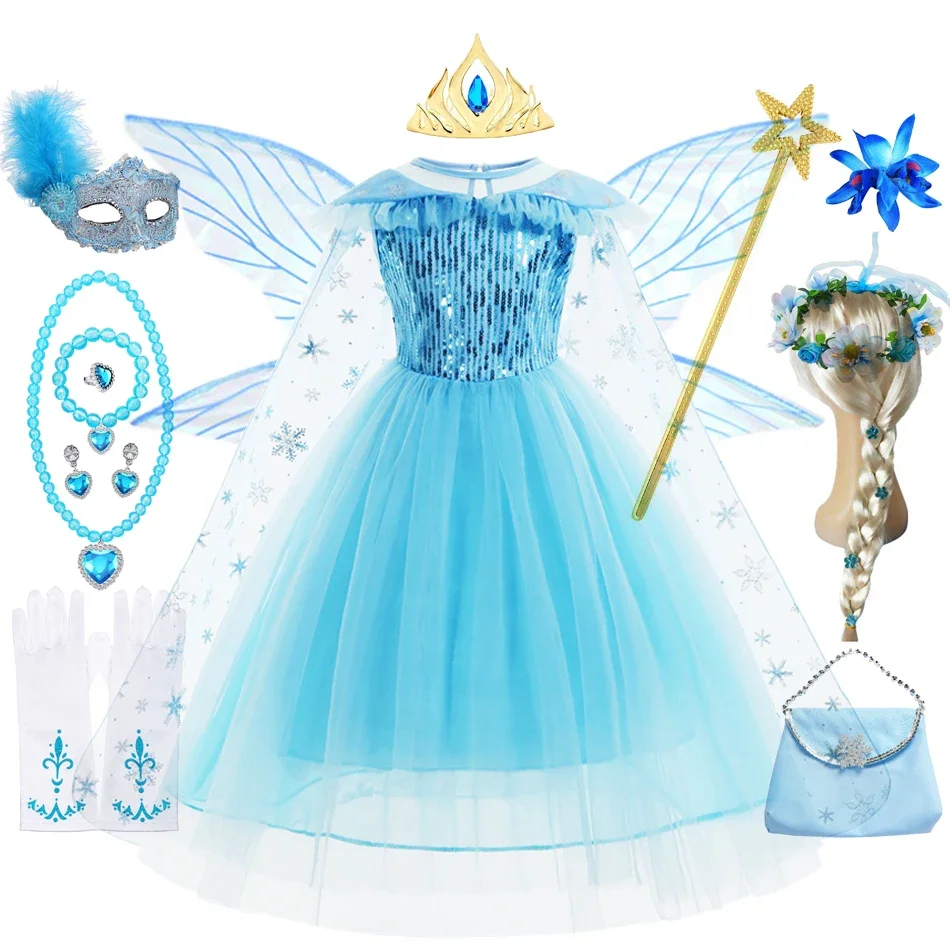 Girls Elsa Dresses Costume Clothes Kid Cosplay Princess Dress Snow Queen Vestido Children Birthday Parti Sukienki