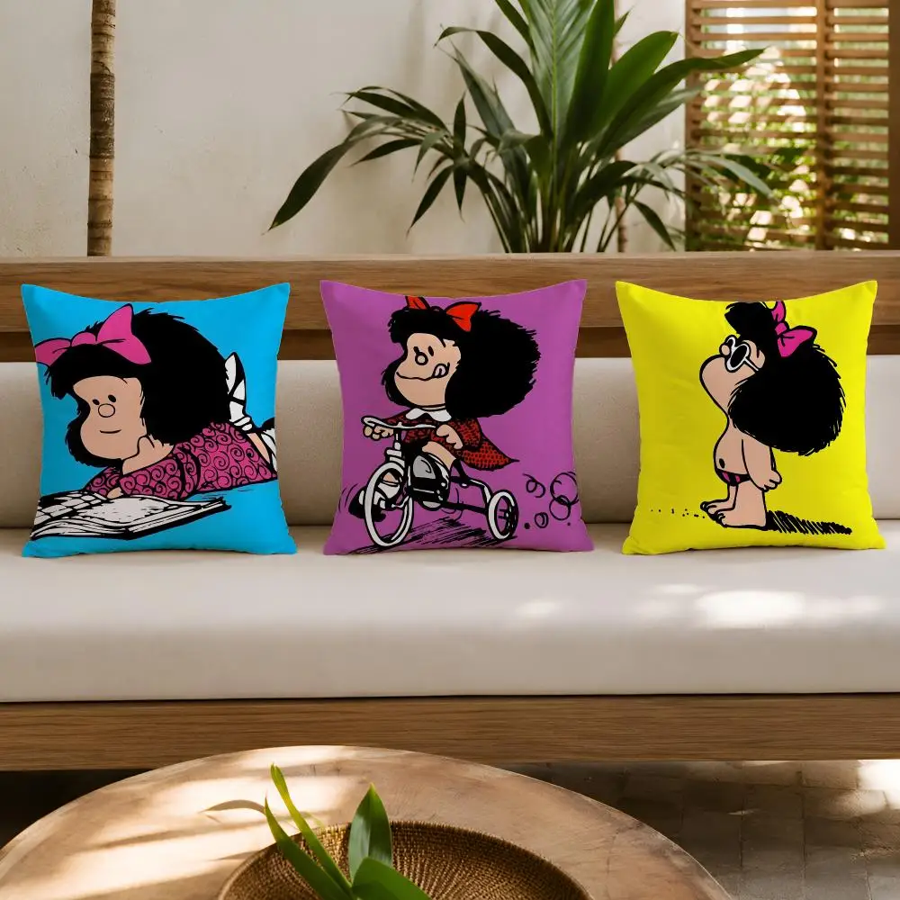 Cushion Cover Double-Sided Plush Sofa Cushion Covers Organic Breathable Invisible Zipper Cartoon M-Mafalda Cute