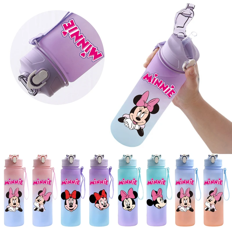 750Ml Frosted Plastic Portable Minnie Water Cup Student Outdoor Sports Mickey Mouse Water Cup Kitchen Drinking Water Tool Gifts