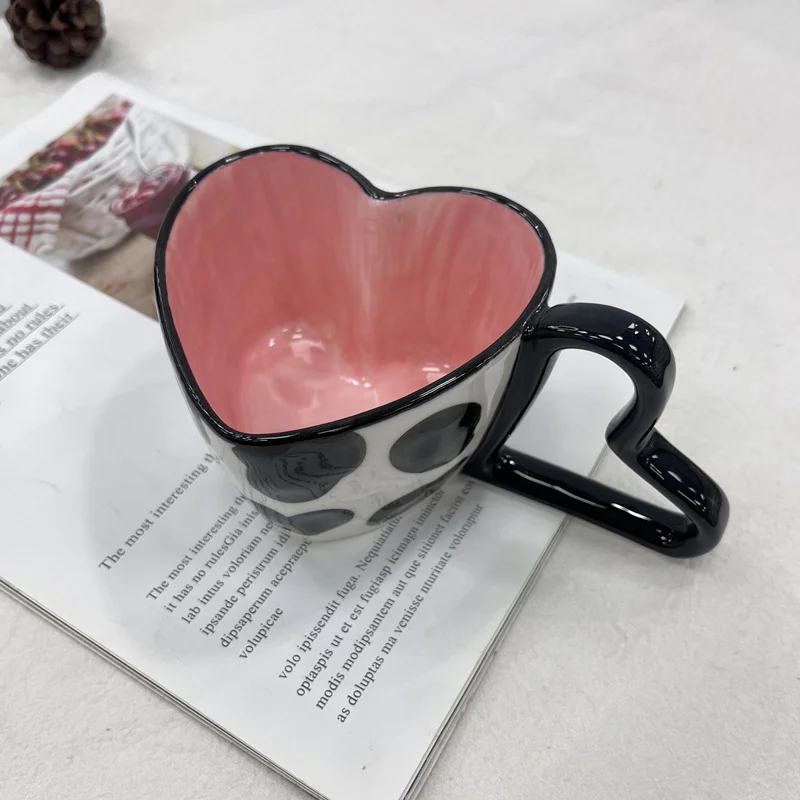 300ml 10oz Heart Shape Coffee Mug Creative Personality Unique Design Ceramic Cup with Heart Shape Handle Lovely Gift for Besties