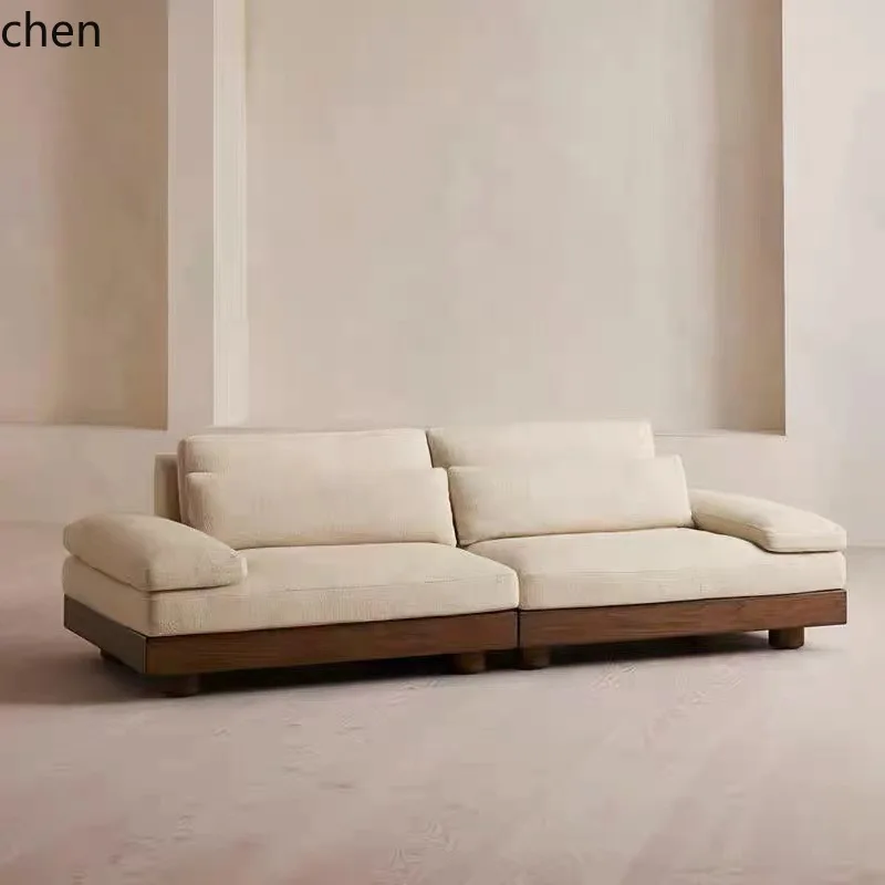 ZML Solid Wood Sofa Living Room Simple Modern Small Apartment Retro Minimalist Modular Sofa Homestay