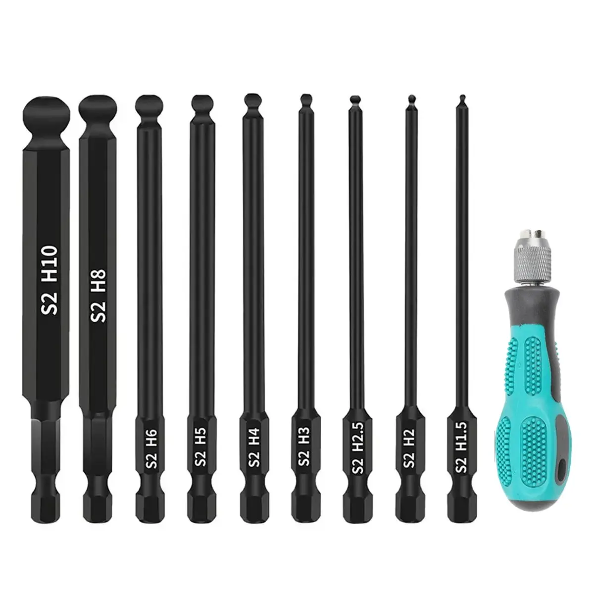 Budget-Friendly-10pcs 1.5mm-10mm Hex Screwdriver Bit Set 100mm Length 1/4 Inch Shank Long Ball End Ball Magnetic Hex Screwdriver