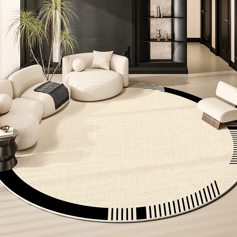 Round French Line Carpet Light Luxury High End 2024 New Living Room Coffee Table Nonslip Carpets Bedroom Bedside Cream Style Rug