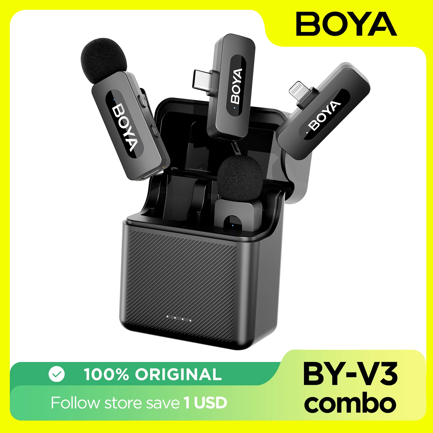 

BOYA V3 Professional Wireless Lavalier Microphone Kit Compatible with Android and DJI Pocket 3 Type-C USB-C livestreaming, vlog