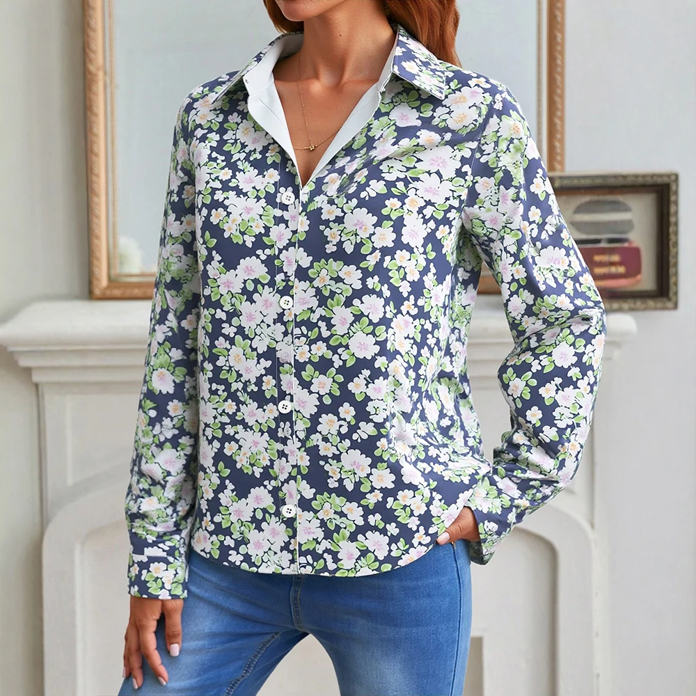 

Mia Muse 2025 Women's Shirts Autumn Comfortable Full Print Long Sleeve Shirt Collar Button Front Vintage Shirts
