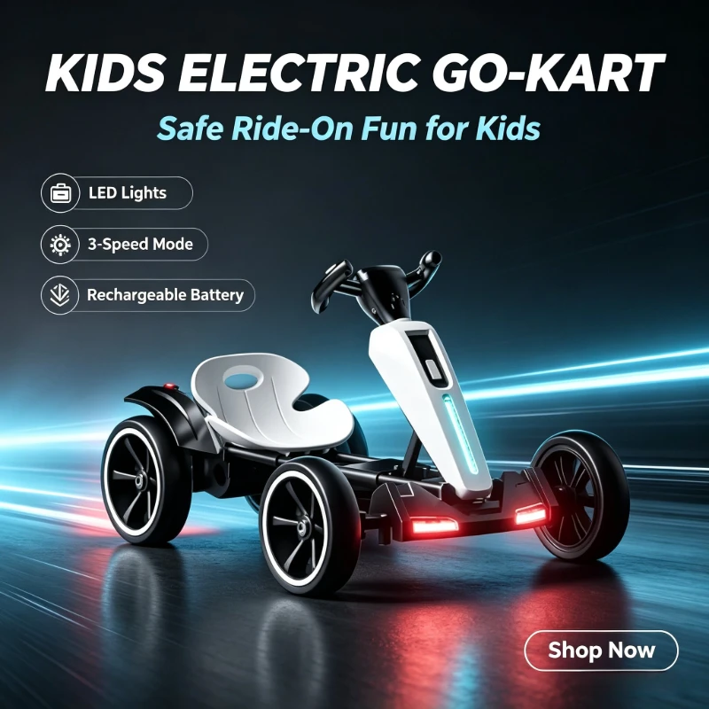 2026New Portable Electric Go Kart With Bluetooth Music, Foldable 4-Wheeler, No Assembly & Rechar Off-Road Toy Car for Boys/Girls