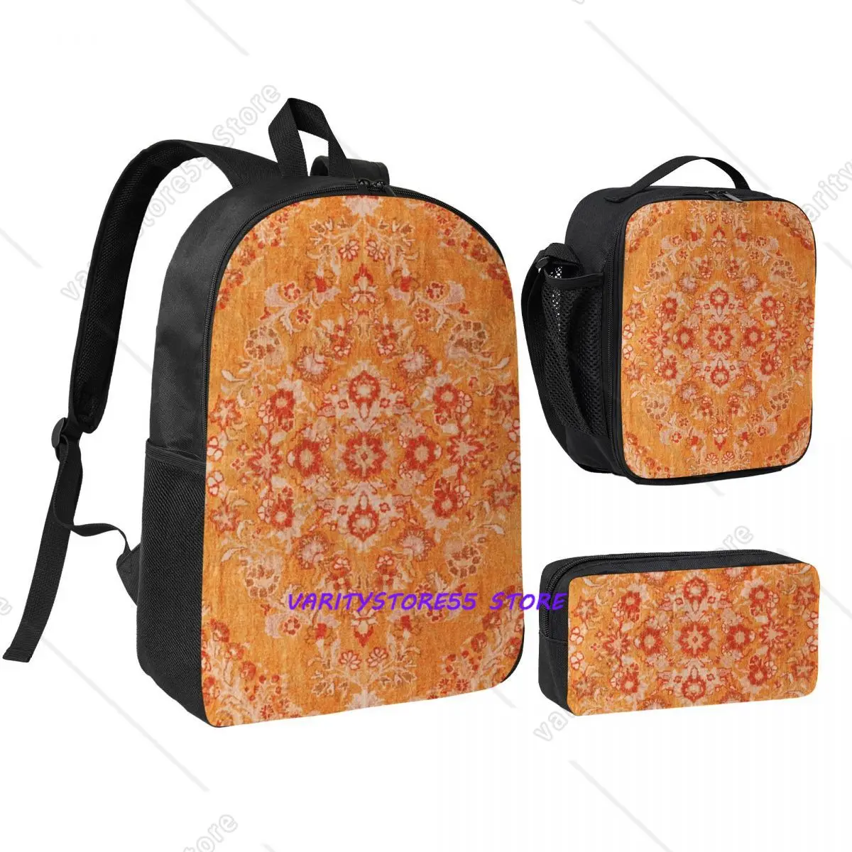 

Orange Bohemian Berber Traditional Moroccan Style Backpack BookBag School Bag Shoulder Bags 3ps Insulated Lunch Bag Pencil Case