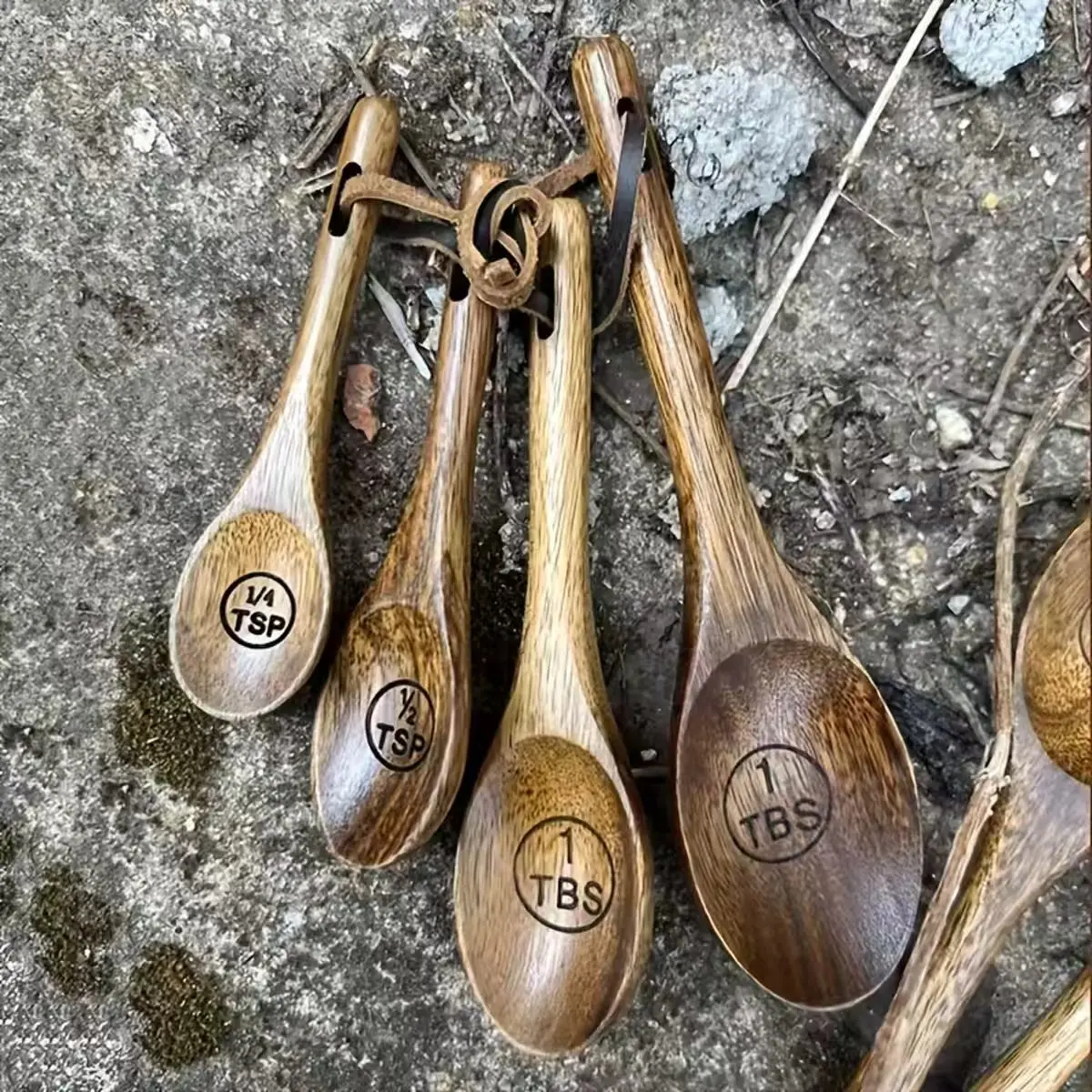 4-Piece Natural Wood Measuring Spoon Set, Multi-Functional Kitchen Tools for Baking, Cooking, Spices, Coffee, Tea, Desserts