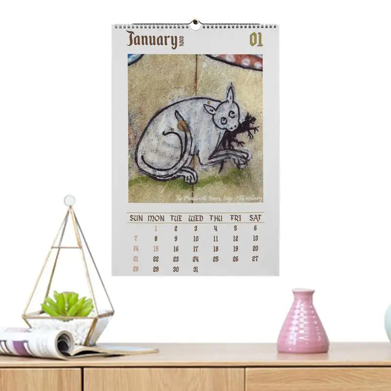 Funny Medieval Cat Calendar Decorative 12-Month Wall Calendar For Cat Lovers Home Decorations Cat Calendars For Living Room