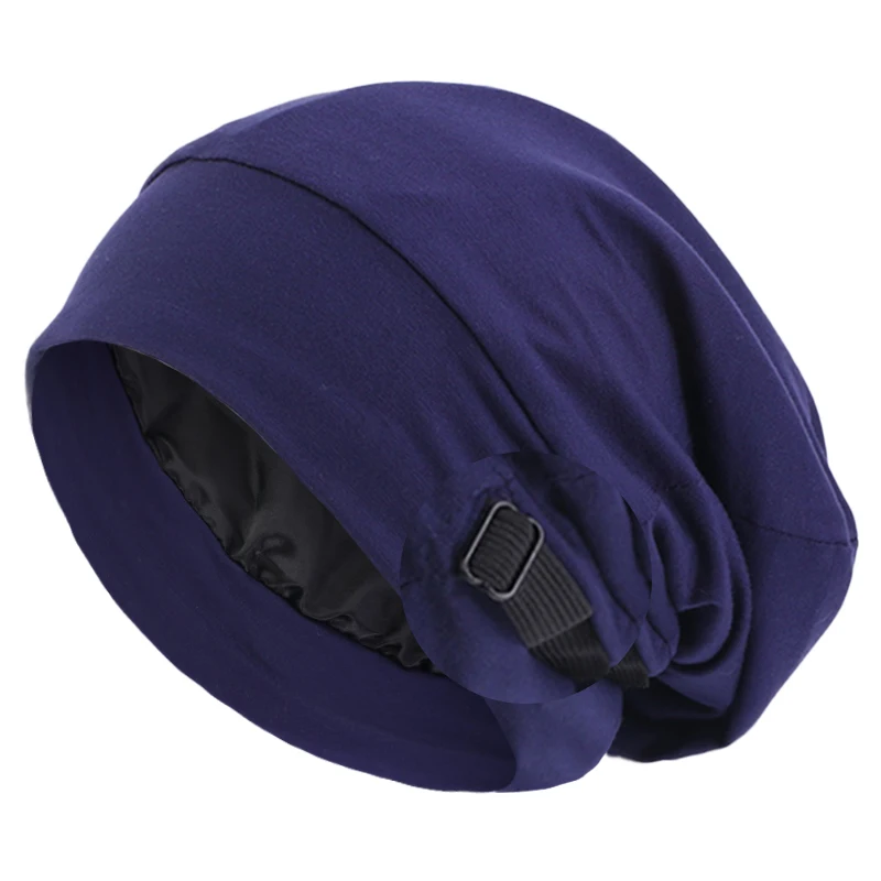 Unisex Baggy Hut Doppelschicht Satin Futter Nacht Muslim Schlafmütze Damen Elastisch Verstellbare Beanie Headwrap Haarpflege Chemo Cap – Detail 7
